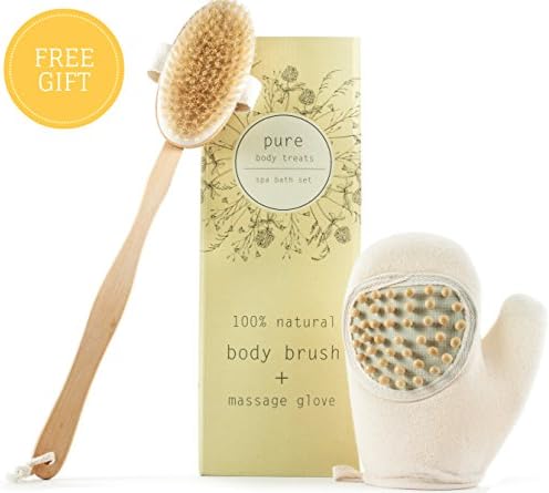 BEST BATH BODY BRUSH to Exfoliate Skin &amp; Improve Blood Circulation for Better Health, Includes FREE Premium Cellulite Massager Mitt for Youthful Beauty, 100% Natural &amp; Fuller Bristle Dry Body Brushes!