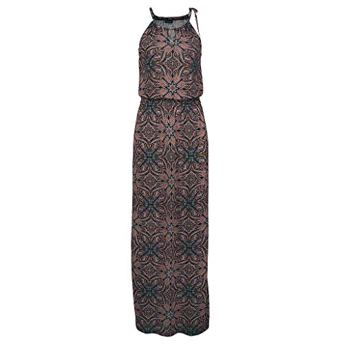 TOTOD Dress - Womens Sleeveless Bohemian Tie-Dye Illusion Print Racerback Long Tank Beach Sundress(Brown,L)