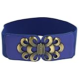 Lady Faux Leather Metal Interlock Buckle Elastic Waist Belt Cinch