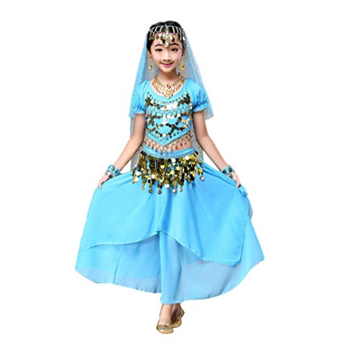 LandFox Kids' Girls Belly Dance Outfit Costume India Dance Clothes Set : Top + Skirt