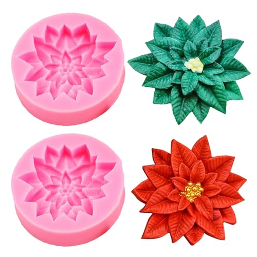 2PCS Christmas Holly Leaf Silicone Molds, Christmas Chocolate Fondant Mold for Baking, Plant Leave Resin Candle Soap Mold, Cake Decorating Dessert Mold, DIY Resin Casting Clay Craft Accessories