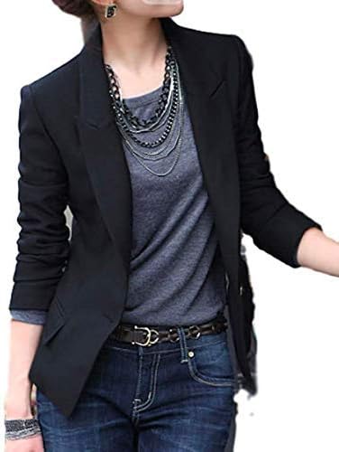 Forleaf Women’s Stylish Long Sleeve Jacket, Slim, Black, Solid Color, Tailored Blazer