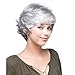 SmartFactory Short Gray White Natural Wavy Fluffy Curly Human Hair Wig for Women and Grandma