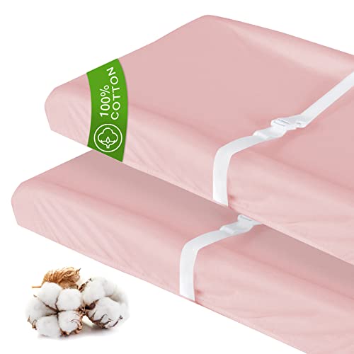 Changing Pad Cover Cotton Pink for Girl, 2 Pack Changing Table Pad Cover Cradle Sheet Soft and Breathable 16