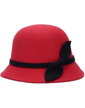 Cute Women Faux Wool Felt Bucket Hats Cloche Bowler Cap with Bowknot