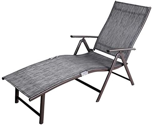 Crestlive Products Folding Patio Chaise Lounge Chair for Outside, Aluminum Adjustable Outdoor Pool Recliner Chair, Brown Frame, 8 Positions (1 PC Dark Gray)