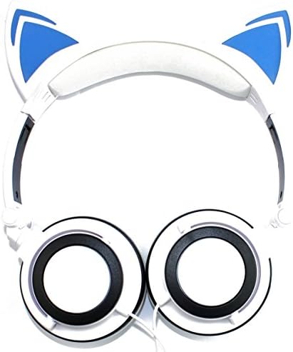 Cat Ear Headphones,Pooning Foldable Over-Ear Gaming Earphone With Glowing LED Light For Computer,Tablet,Phone,MP3,MP4,etc-Blue