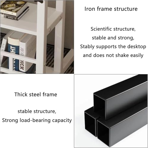 Home Office Desk, Height Adjustable Laptop Table with Shelf, Portable Small Computer Desk with Rolling Wheel, Modern Side Table for Work Study Reading,Stable and Durable, 80 * 40 * 60-90cm.