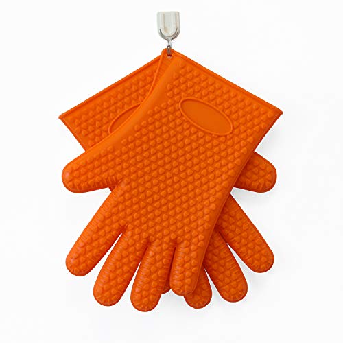 YellRin Oven Mitts Silicone Heat Resistant BBQ Grilling Gloves for Kitchen Cooking Baking Barbecue Potholder