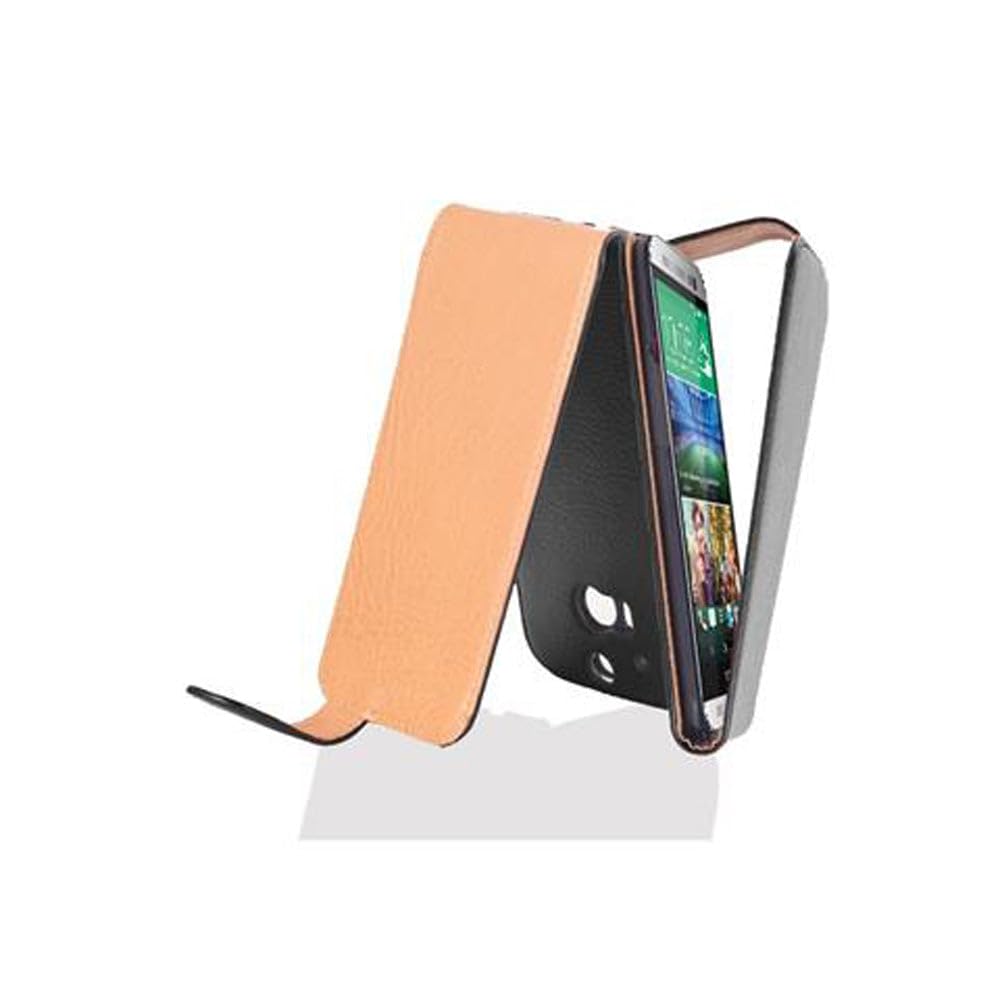 cadorabo Case works with HTC ONE M8 in OXIDE BLACK - Flip Style Case made of Structured Faux Leather - Wallet Etui Cover Pouch PU Leather Flip