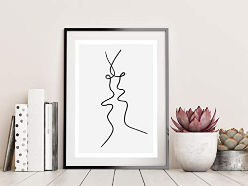 "The Kiss" Print of Original Abstract Drawing Wall Decor Wall Art Print Poster Modern Contemporary Boho Home Decor 11x14 Inches, Unframed - Thumbnail 2