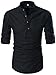 GARSEBO Beloved Men Henley Neck Long Sleeve Daily Look Linen Shirts (S, Black)