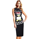 OU GRID Women's Sleeveless Stretchable Christmas Xmas Print Slim Dress Small Black Penguin