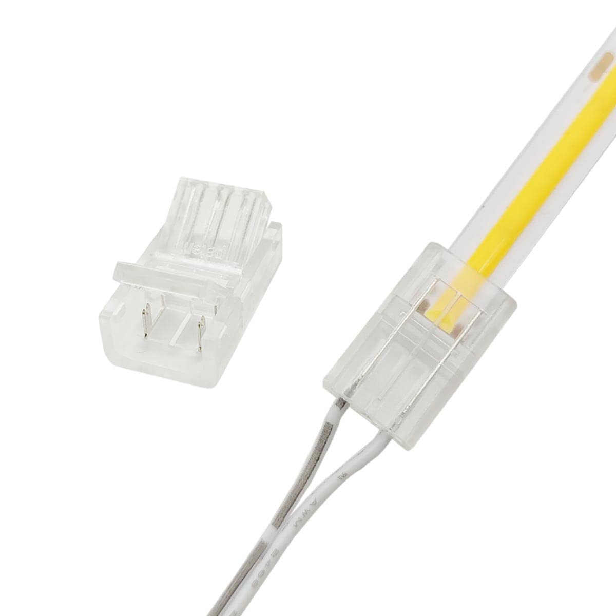 Masterwon 8mm 2 Pin LED Strip Connector, Transparent Solderless Strip to Wire Clip for COB and SMD 2835 Single Colour Tape Lights, 5A 5V-24V, Fits IP65 and IP20, 10 Pack