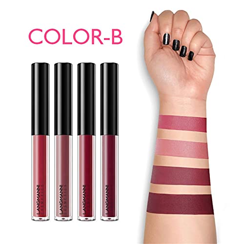Matte Liquid Lipstick Set Velvet Lipstick Waterproof Long Lasting Lip Gloss Smooth Soft Nude Sexy Lip Glosses Lip Stick Makeup Set for Women Beauty Lip Gloss Cosmetics Set, 1.5ml4 Colors (B)