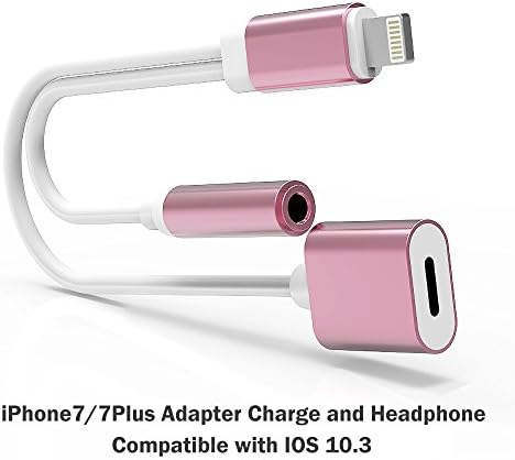 iPhone 7 / 7 Plus Adapter, iPhone 7 Accessories 2 in 1 Lightning Adapter Cable Charge and Headphone Splitter (Rose gold)