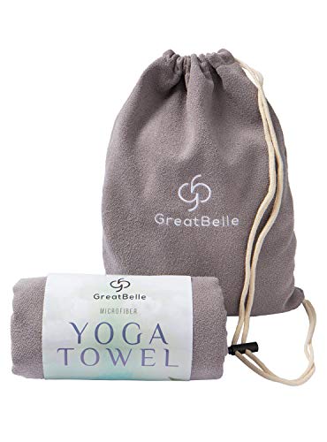 GreatBelle Yoga Towel with Storage Pouch (72″ x 26″) Gray – Non-Slip Super Absorbent Microfiber Mat Yoga Towel Use for Bikram and Hot Yoga Pilates Fitness Exercise and Stretching