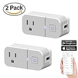 Mini Smart Plug Outlet, WiFi Smart Socket Outlet Remote Control,Compatible With Alexa/Google Home,No Hub Required,With USB Charging Port Rapid Charging(2.1A USB)2-Pack