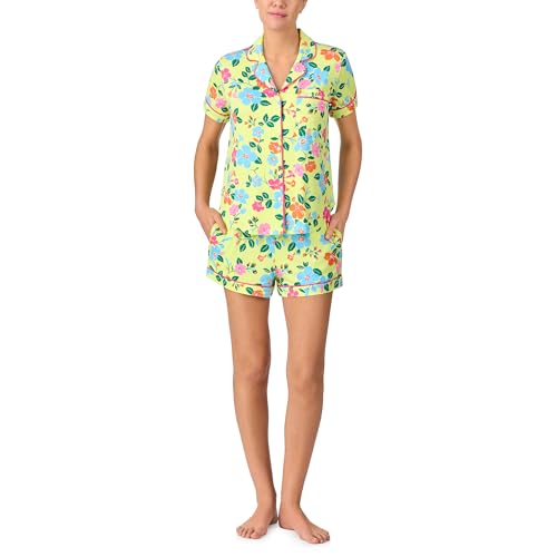 kate spade new york Women's Short Sleeve Brushed Jersey Notch Boxer Pajama Set,…