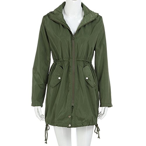Women Coat, Gillberry Women Rain Jacket Waterproof Hooded Zip Lightweight Trench Coat Windbreaker (Green, S) - Thumbnail 2