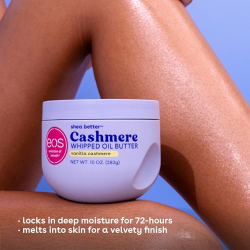 EOS CASHMERE WHIPPED OIL BODY BUTTER, VANILLA CASHMERE, 72 HOUR WEIGHTLESS MOISTURE FOR DRY SKIN, RICH FORMULA AND DEEP HYDRATION, BODY CARE, 10 OZ
