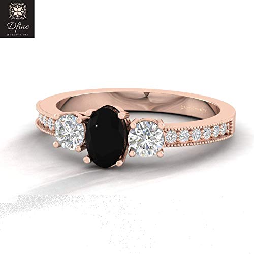 Solid 14k Rose Gold 3 Stone Engagement Ring Womens Black Onyx And Diamond Promise Rings Pricepulse