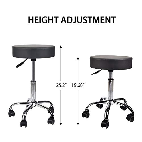 Home Office Adjustable Rolling Medical Massage Swivel Stool Chair Tattoo Facial Massage Salon Stools, Grey, Set of 2 - Thumbnail 5