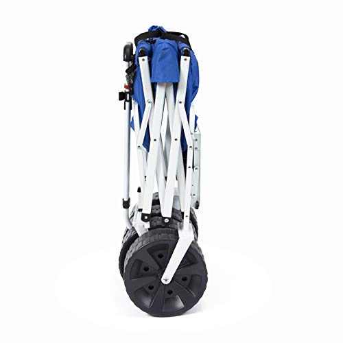 Mac Sports Heavy Duty Collapsible Folding All Terrain Utility Beach Wagon Cart with Side Table and Straps, Blue/Black - Thumbnail 4
