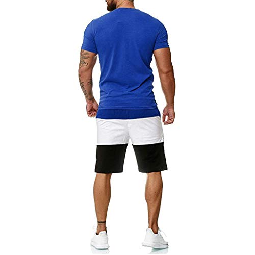 2019 Men 2 Piece Outfit Sport Set Casual Short Sleeve Summer Leisure Casual Short Thin Sets Sweatpants Baggy Blue