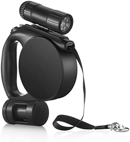 Nice Try Retractable Dog Leash with Removable LED Flashlight and Dog Waste Bag, Extra Long up to 17 ft, Comfortable Grip for Men (Black)