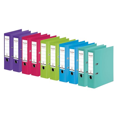 Falken Chromocolor Premium Quality Plastic Inner and Outer File Folders 8 cm Wide DIN A4 2 Assorted Colours Each with 2 Mint Leaves / Light Blue / Lime Green / Pink / Pack of 10