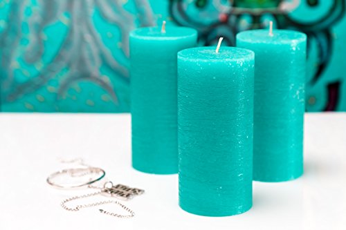 Turquoise/Teal Unscented Pillar Candles 3 x 6 Inch Set of 3 Fragrance-Free for Weddings, Decoration, Restaurant, Spa, Smokeless Cotton Wick