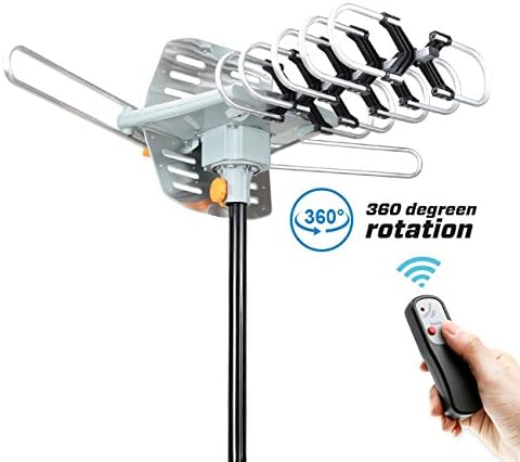 Outdoor TV Antenna - Amplified HD Digital Outdoor TV Antenna 150 Miles Range with Motorized 360 Degree Rotation, UHF/VHF/FM Radio with Infrared Wireless Remote Control