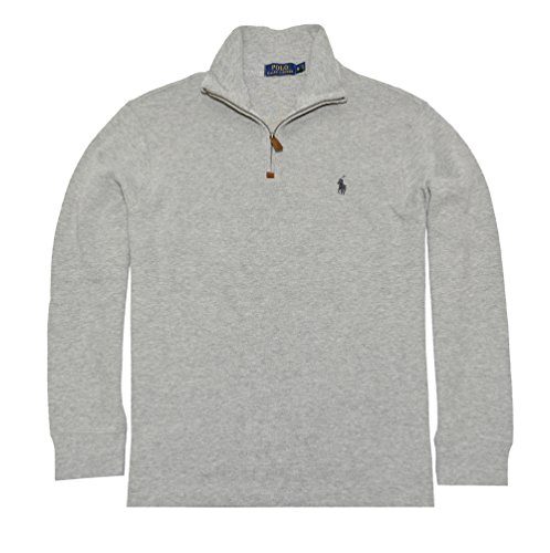 Polo Ralph Lauren Mens Half Zip French Rib Cotton Sweater (Andover Heather, X-Large)