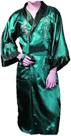 Leright Men's Kimono Robe Dragon Reversible Lingerie Sleepwear Summer Pajamas, Green, L(US Size M)