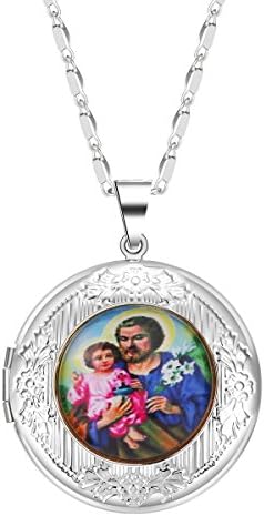 IFFURMON Silver Plated Matte Round Picture Jesus Necklace Charm Memory Locket Pendant