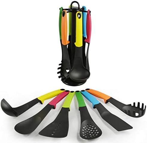 ZIETNAL Elevate Carousel Nylon Kitchen Utensil Set with Rotating Storage Stand, 6-Piece, Multicolored,31cm, Best Kitchen Gift