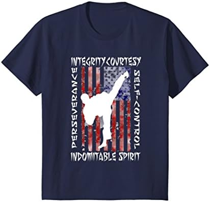 Kids Taekwondo Shirt 5 Tenets Taekwon-do Martial Arts Kick White 12 Navy