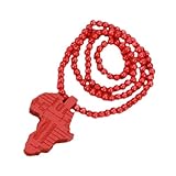 Red Wooden Bead Necklace w/ African Map Pendant