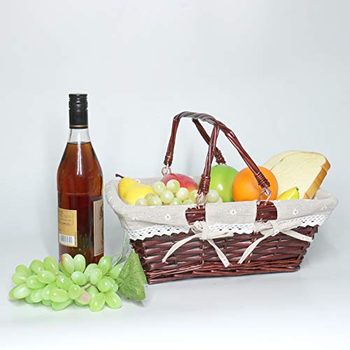 MEIEM Wicker Basket Gift Baskets Empty Rectangular Willow Woven Picnic Basket Easter Candy Basket Large Storage Basket Wine Basket with Handle Egg Gathering Wedding Basket (Brown)