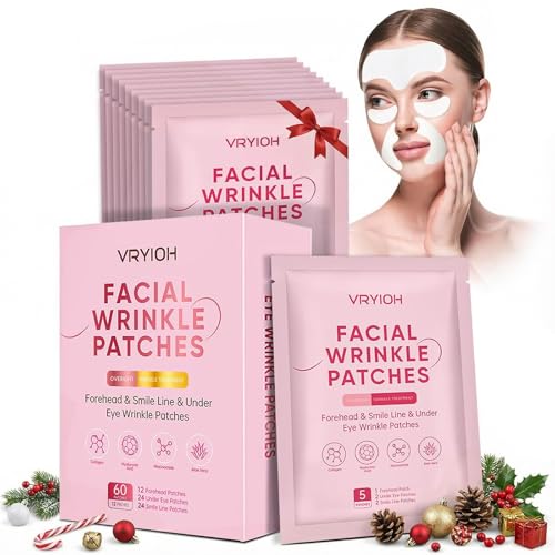 Vryioh 3 IN 1 Forehead, Smile Line & Under Eye Wrinkle Patches, Overnight Facial Wrinkle Treatment with Hyaluronic Acid, Collagen to Lift Lines for Women, 60 Patches