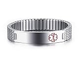 Free Engraving-Medical Alert ID Bracelet Mens Stainless Steel Stretch Bracelet,Silver,12MM Width