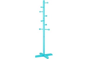 Azaeahom Kids Coat Rack, Freestanding Coat Racks with 8 Hooks 2 Adjustable Height, Tree Coat Rack for Bedroom, Hallway, Entrance, Office, Hats, Handbags,Purse (Blue)