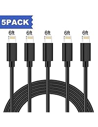 Cable de carga y sincronización USB para iPhone con certificado MFI, 5 unidades, 6 pies, compatible con iPhone XS Max XR X 8 8P 7P 6S iPad iPod IOS (negro)