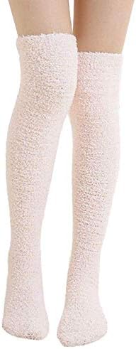 Bobopai Women Teen Girls Over Knee High Fuzzy Socks Embroidery Fluffy Long Stockings (Pink)