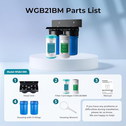 iSpring WGB21BM Sistema de Filtración de Agua para Toda la Casa de 2 Etapas, Filtros de Bloque de Carbón y Reducción de Hierro y Manganeso de 10” x 4.5”, Puertos de 1"