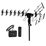 FiveStar Outdoor HD TV Antenna 2019 Newest Model Up to 200 Miles Long Range with Motorized 360 Degree Rotation, UHF/VHF/FM Radio with Infrared Remote Control Advanced Design
