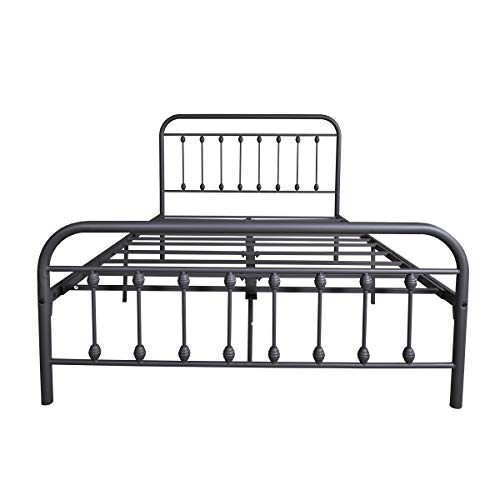DUMEE Metal Full Size Bed Frame Platform with Vintage Headboard and