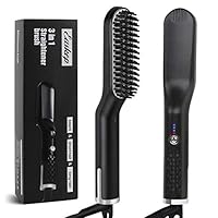 Easkep 3 in 1 Beard Straightener for Men, Best Ceramic Beard Straightening Brush Three Modes Adjustable Temperature Anti-scald Technology Multi-function Hair Comb