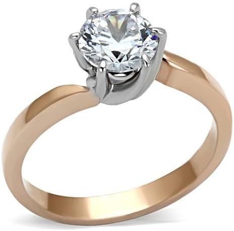 Stainless Steel Ion Two Tone Rose Gold Clear 1.25 Carat Round CZ Engagement Wedding Ring for Women, Size 5,6,7,8,9,10 (10)